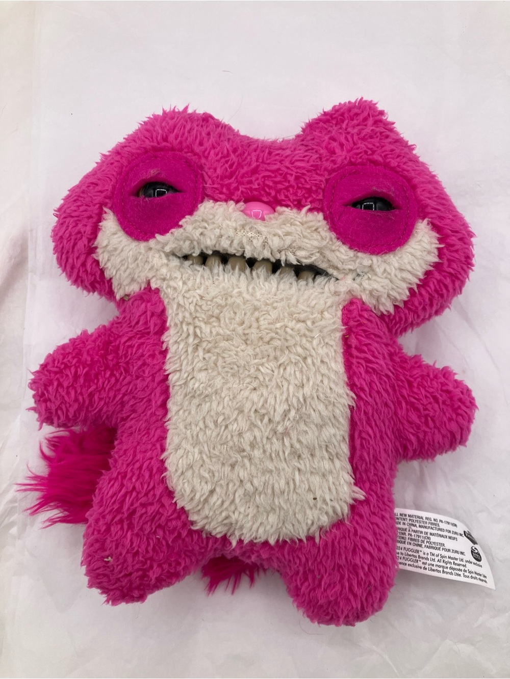 FUGGLER Pink Furry Monster Toy with Cream Belly - Kids' Soft Cuddly Companion